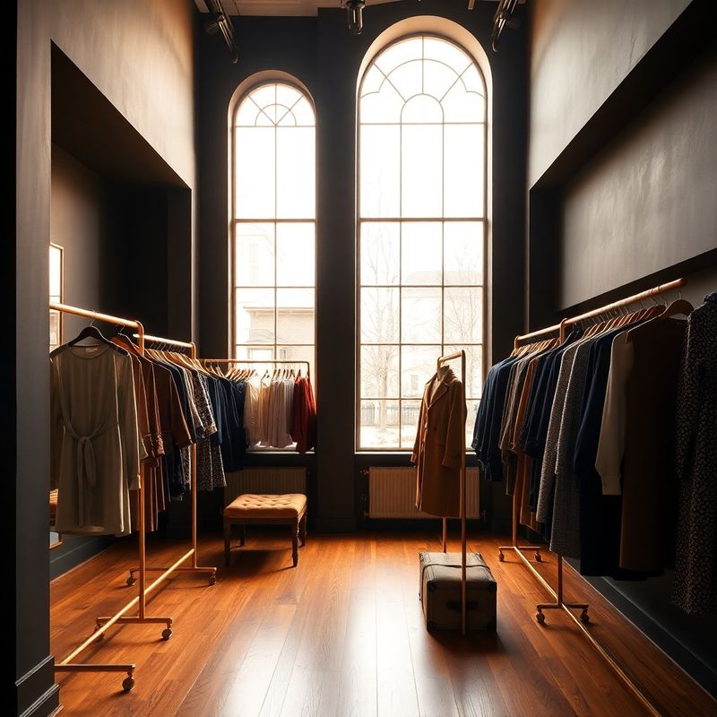 Interiorul showroom-ului AdvisoryOrigin cu pereți charcoal, rame din alamă aurie și pardoseală caldă de lemn